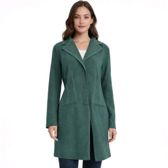Sheri Martin New York Woman Jackets & Blazers - Sheri Martin New York Faux Suede Jacket Dark Green Size 14 Topstitch Blazer